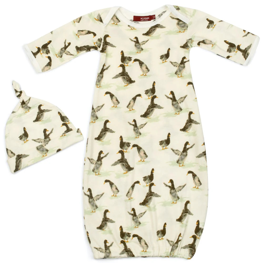 Duck Organic Cotton Newborn Gown & Hat Set