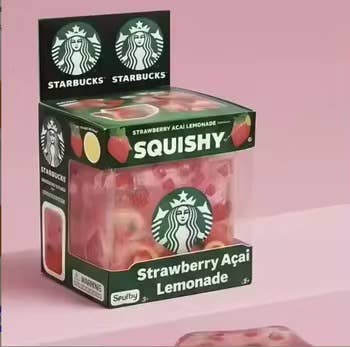 Starbucks Strawberry Acai Lemonade Squishy packaging on a pink background