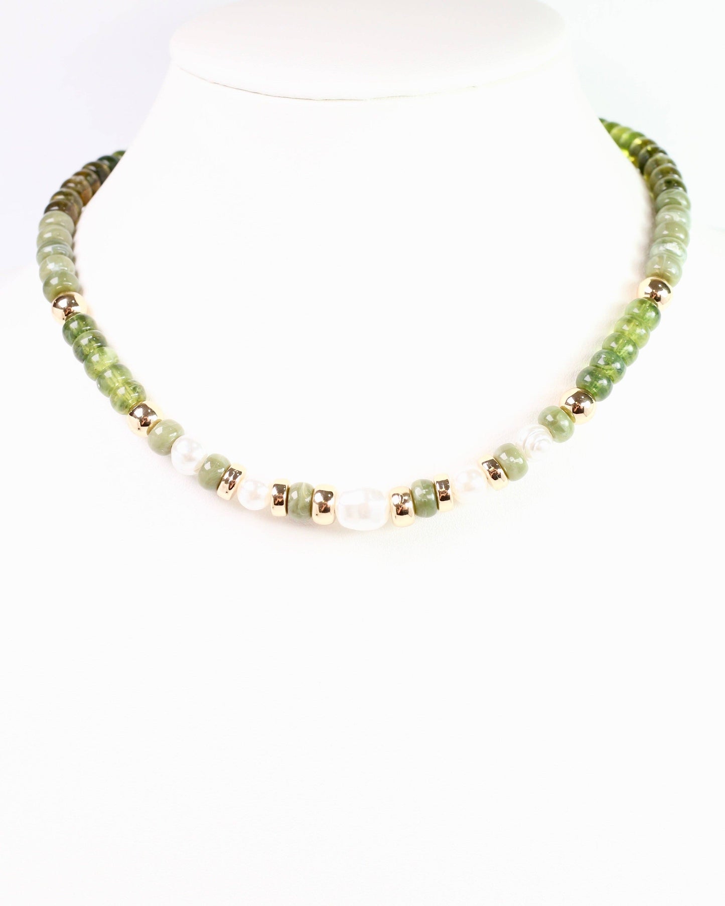 Bowie Bead & Pearl Necklace Olive