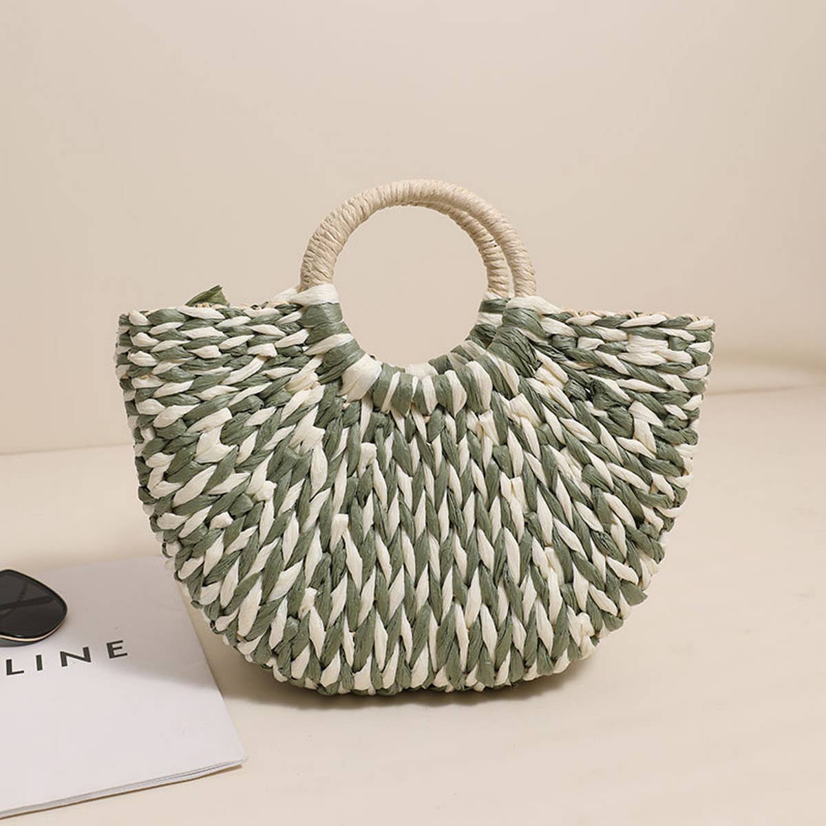 Straw Half Round Beach Tote
