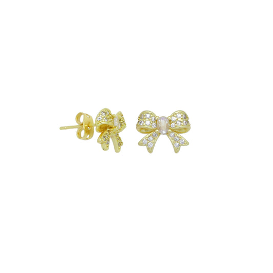 CZ Gold Puffy Bowknot Stud Earring