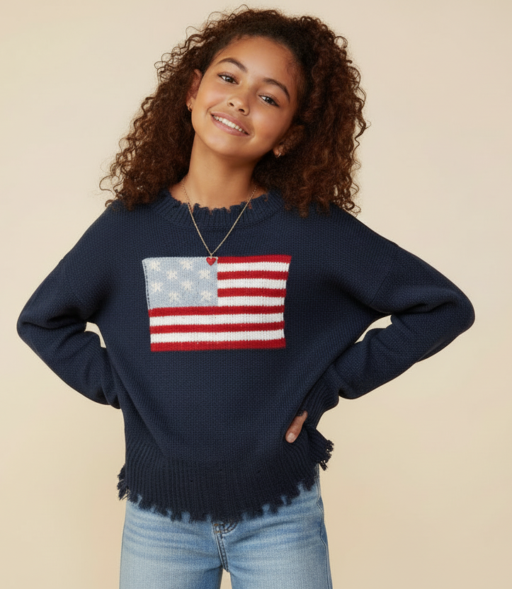Girls Distressed Old Glory Graphic Sweater