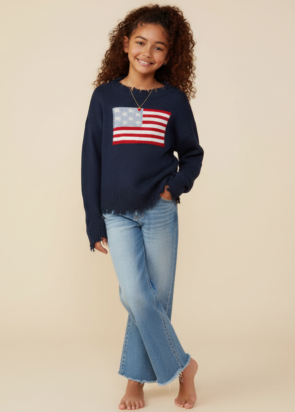 Girls Distressed Old Glory Graphic Sweater