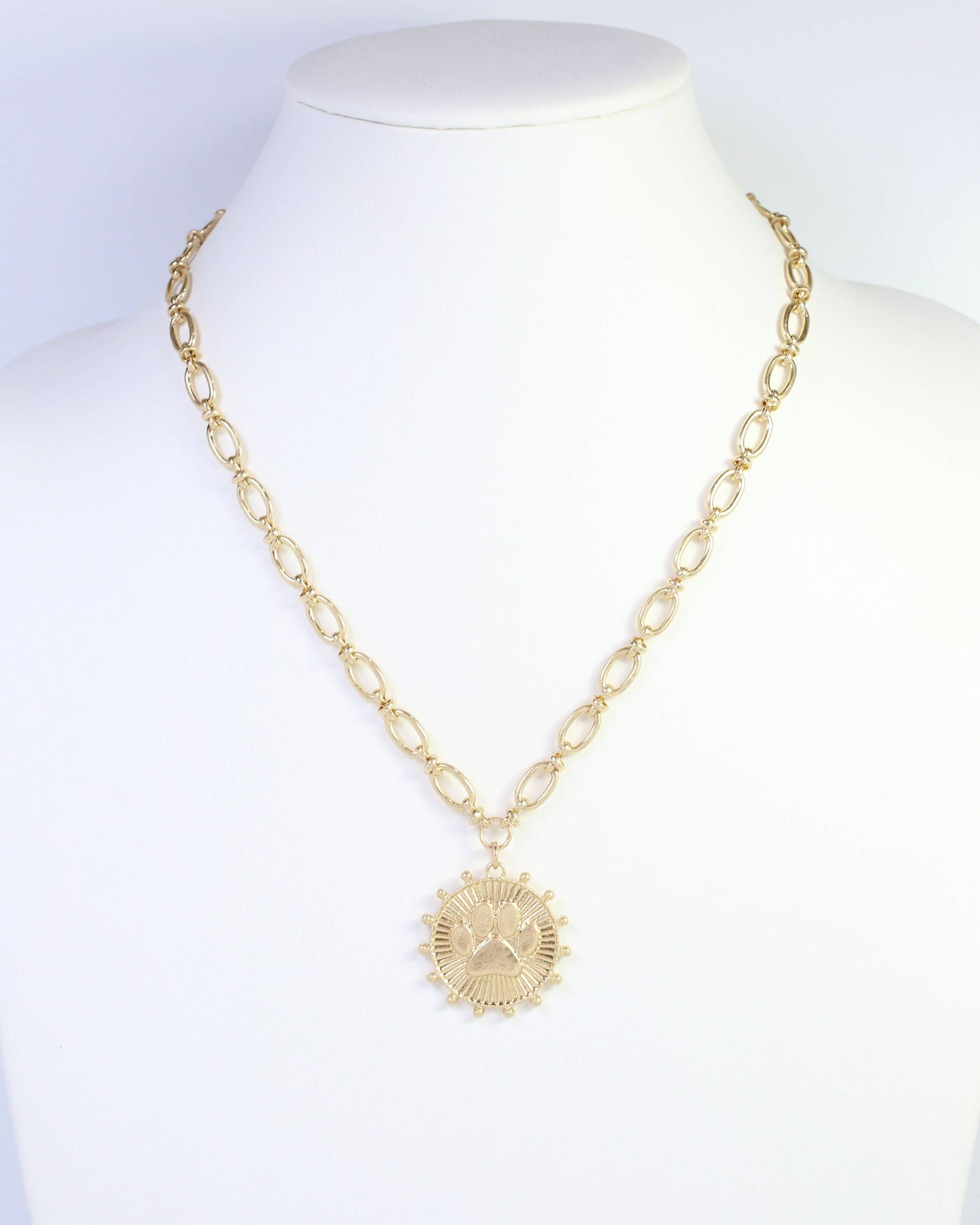 Carmen Coin Necklace Paw Print Worn Gold