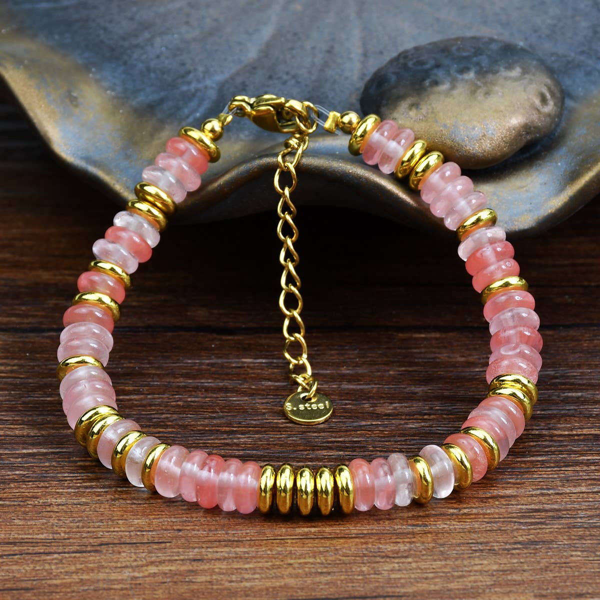 Boho Colorful Stone Beaded Gold Accent Bracelet