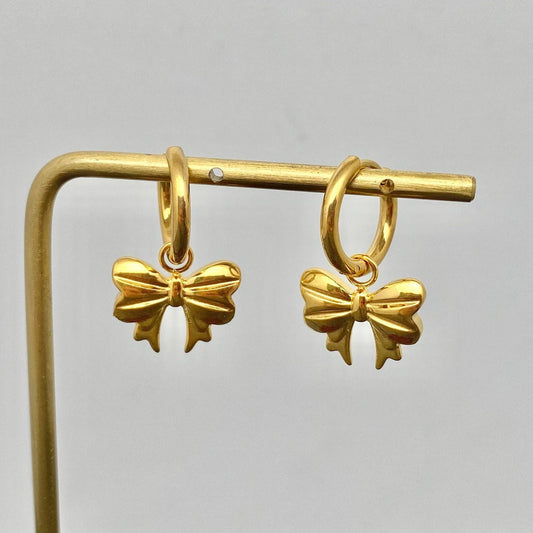 18K Gold Plated Bow Huggie Earrings