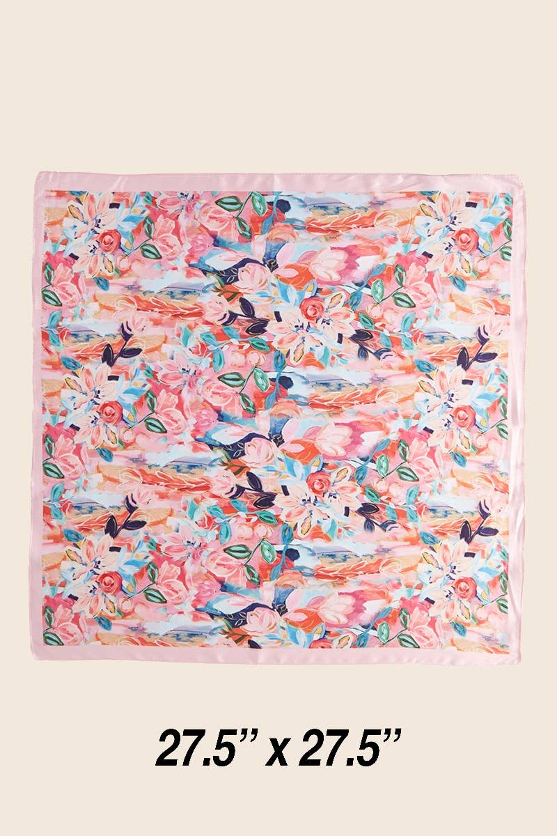 Abstract Floral Print Square Bandana Scarf