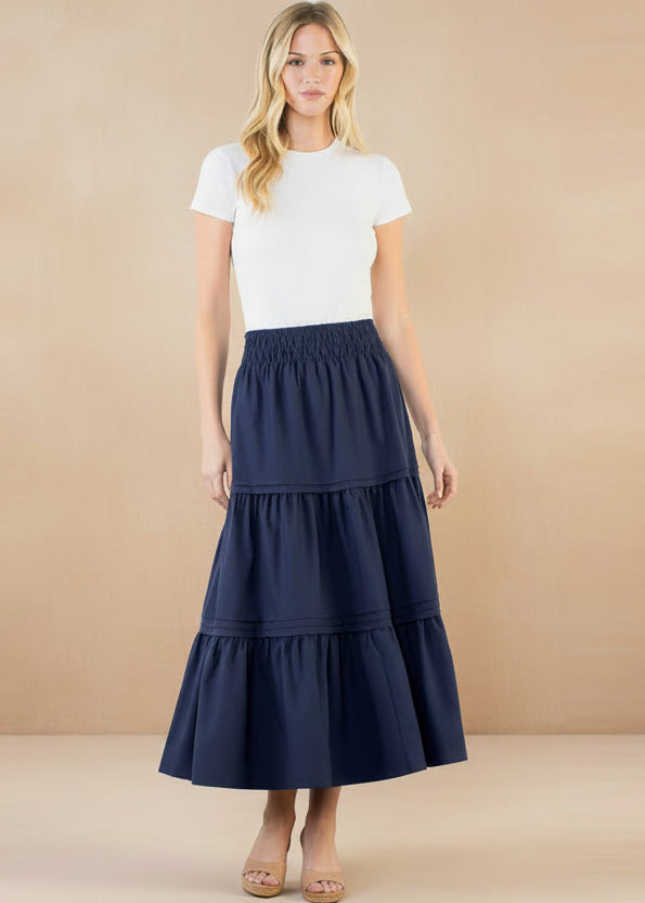 THML Smocked Waist Tiered Long Skirt