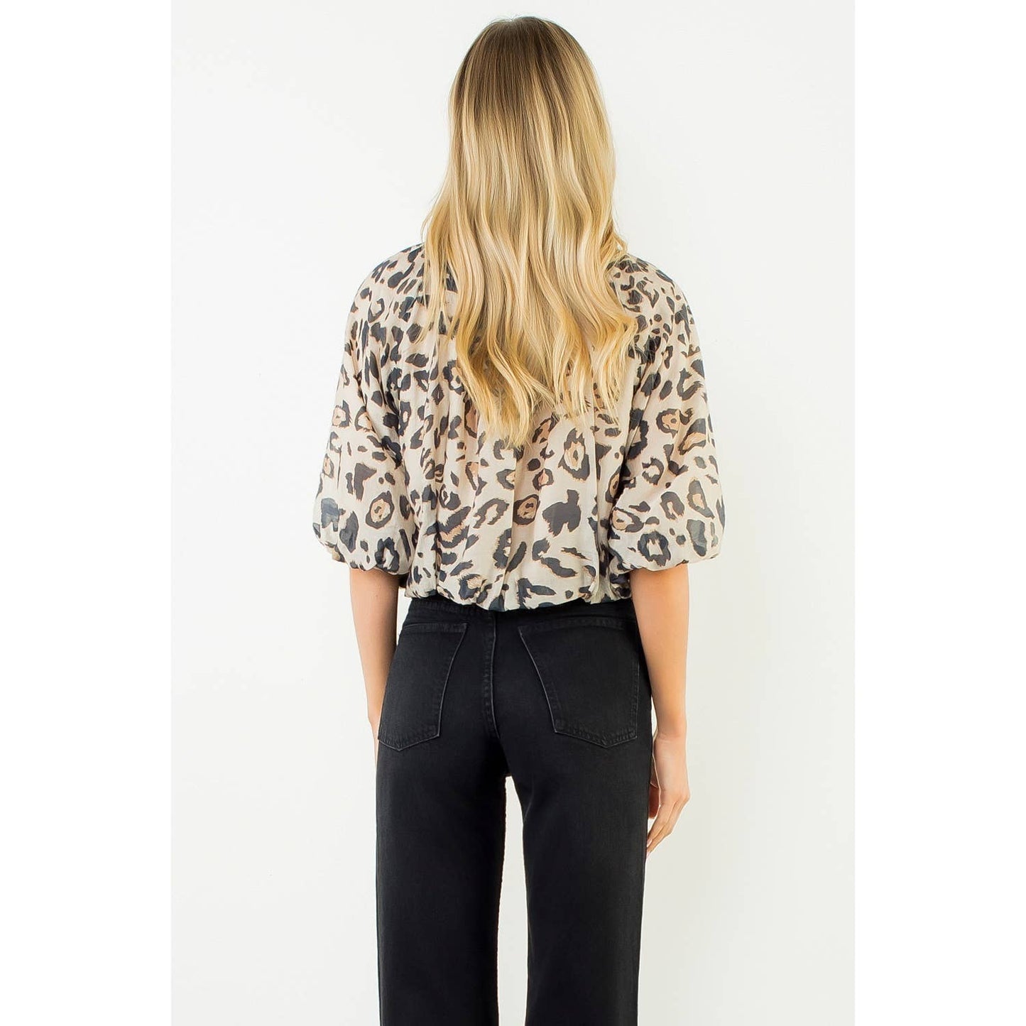 THML Animal Print Puff Sleeve Top