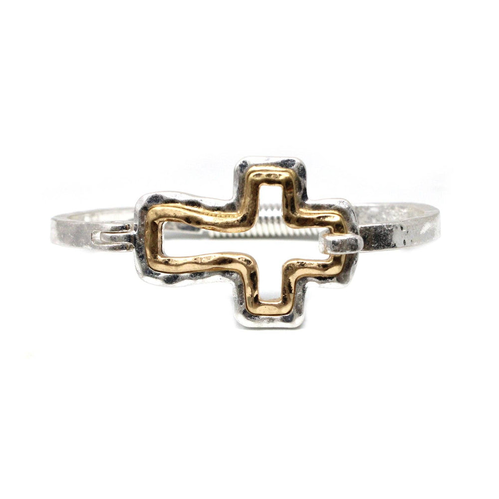 Silver with Gold Cross Hinge Bracelet