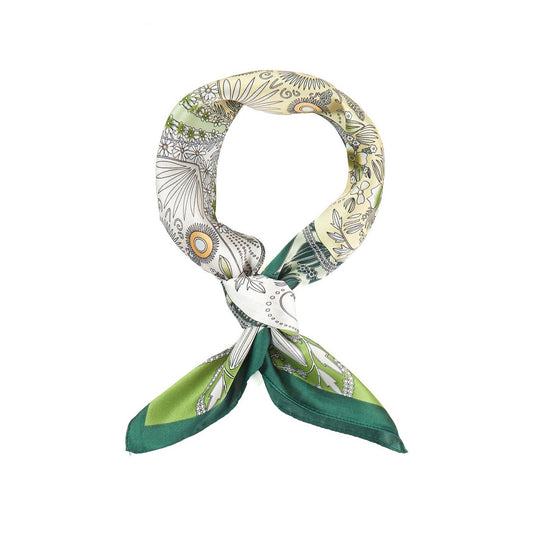 Four-Leaf Clover & Flower Square Satin Scarf