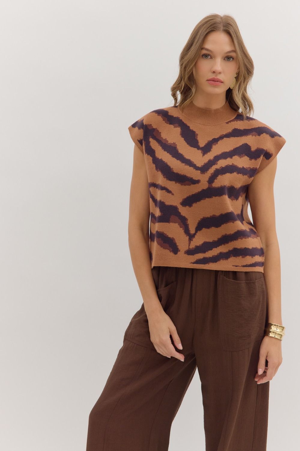 Animal Mock neck Sweater Top