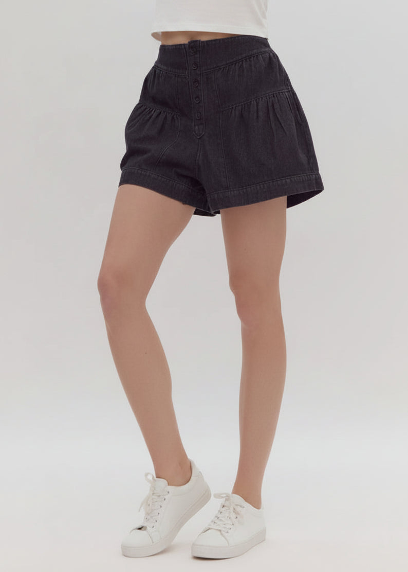 Flared Denim Button Shorts