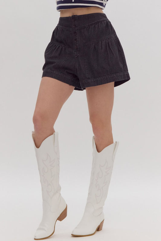 Flared Denim Button Shorts