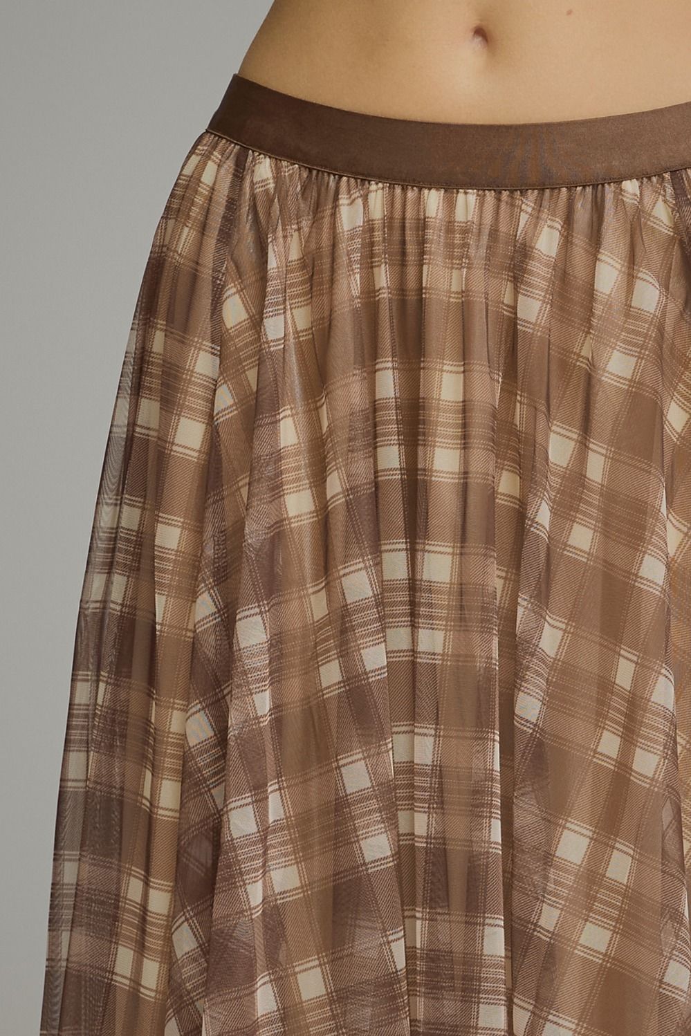 Plaid Mesh Midi Skirt