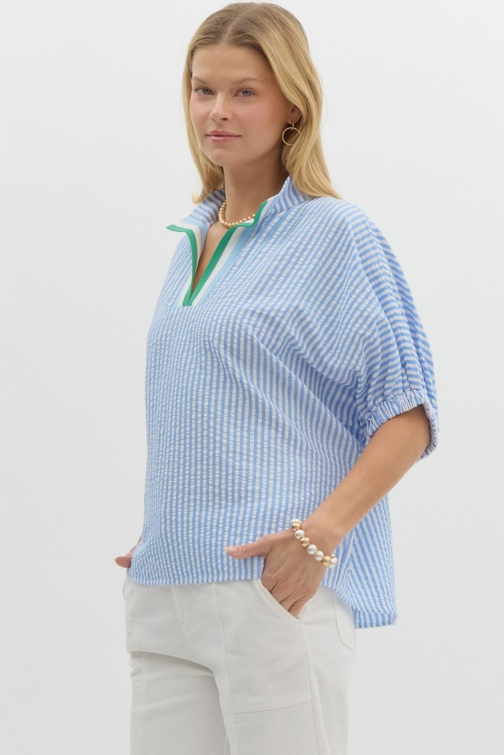 Striped V Neck Dolman Top