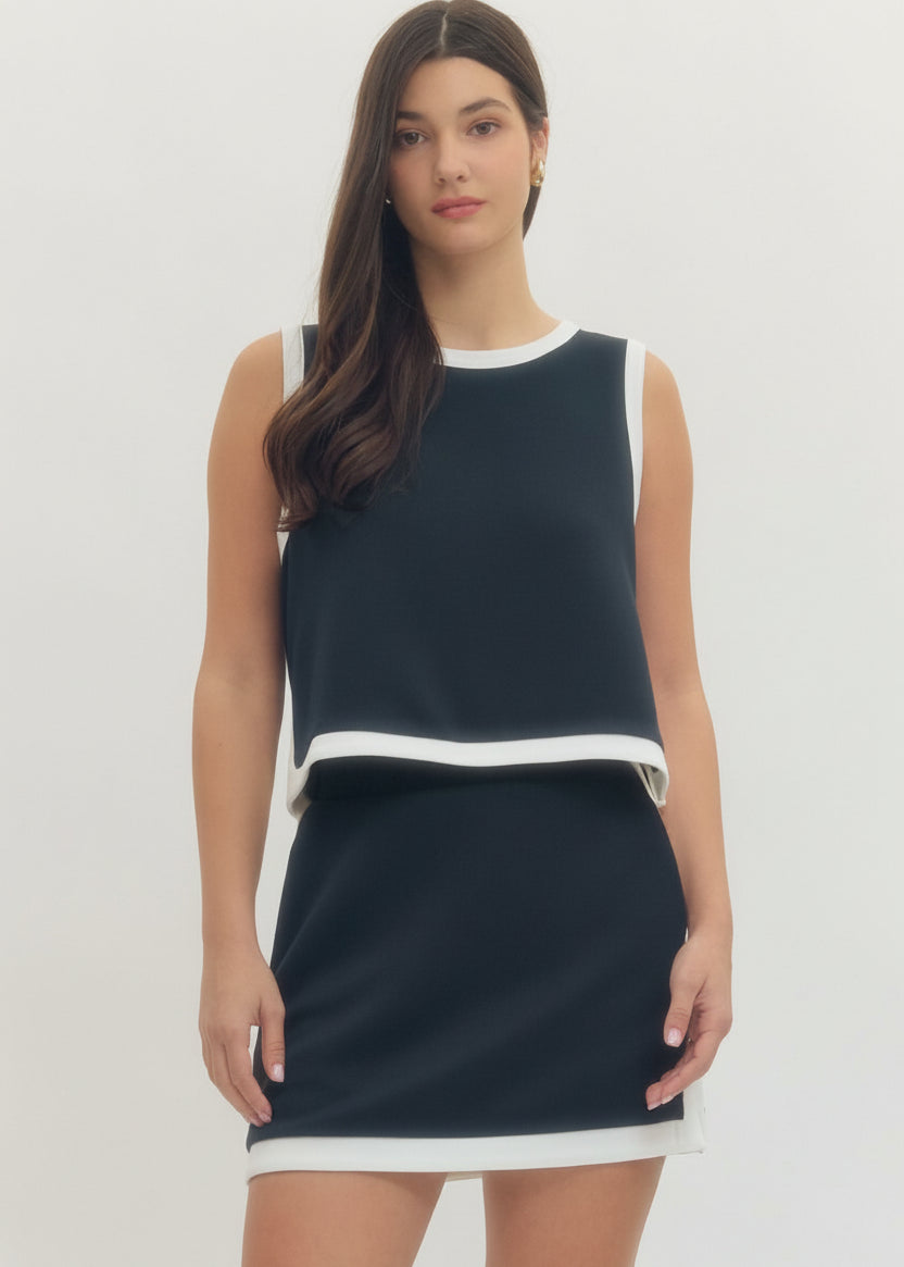Navy Knit Set with Covered Button Closure