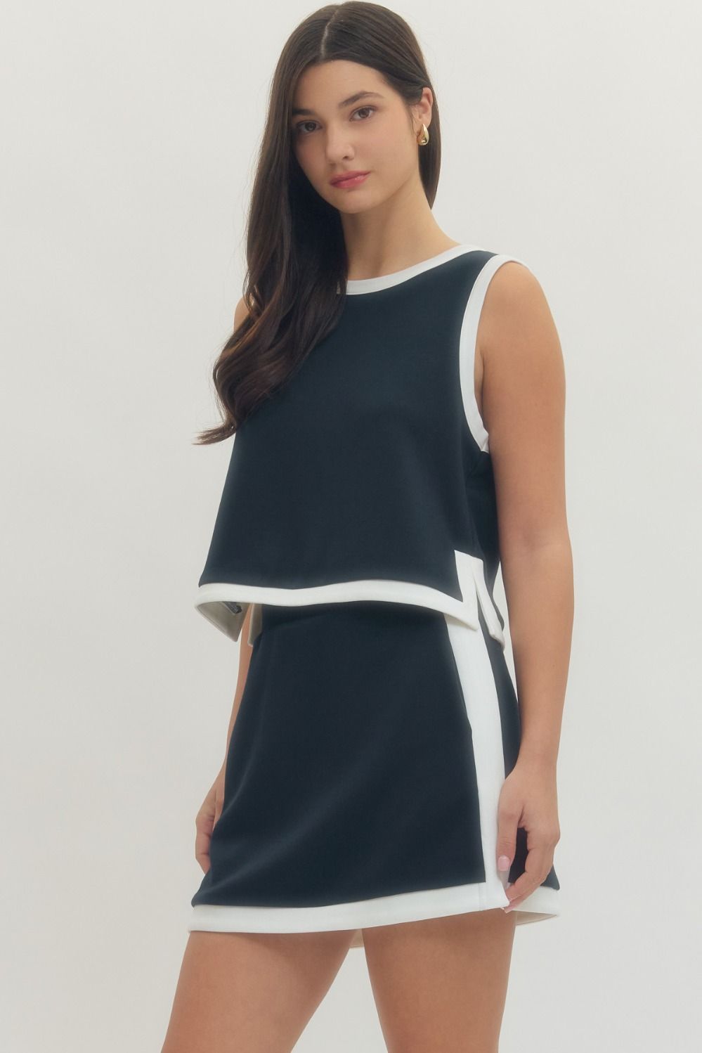Navy Knit Set with Covered Button Closure