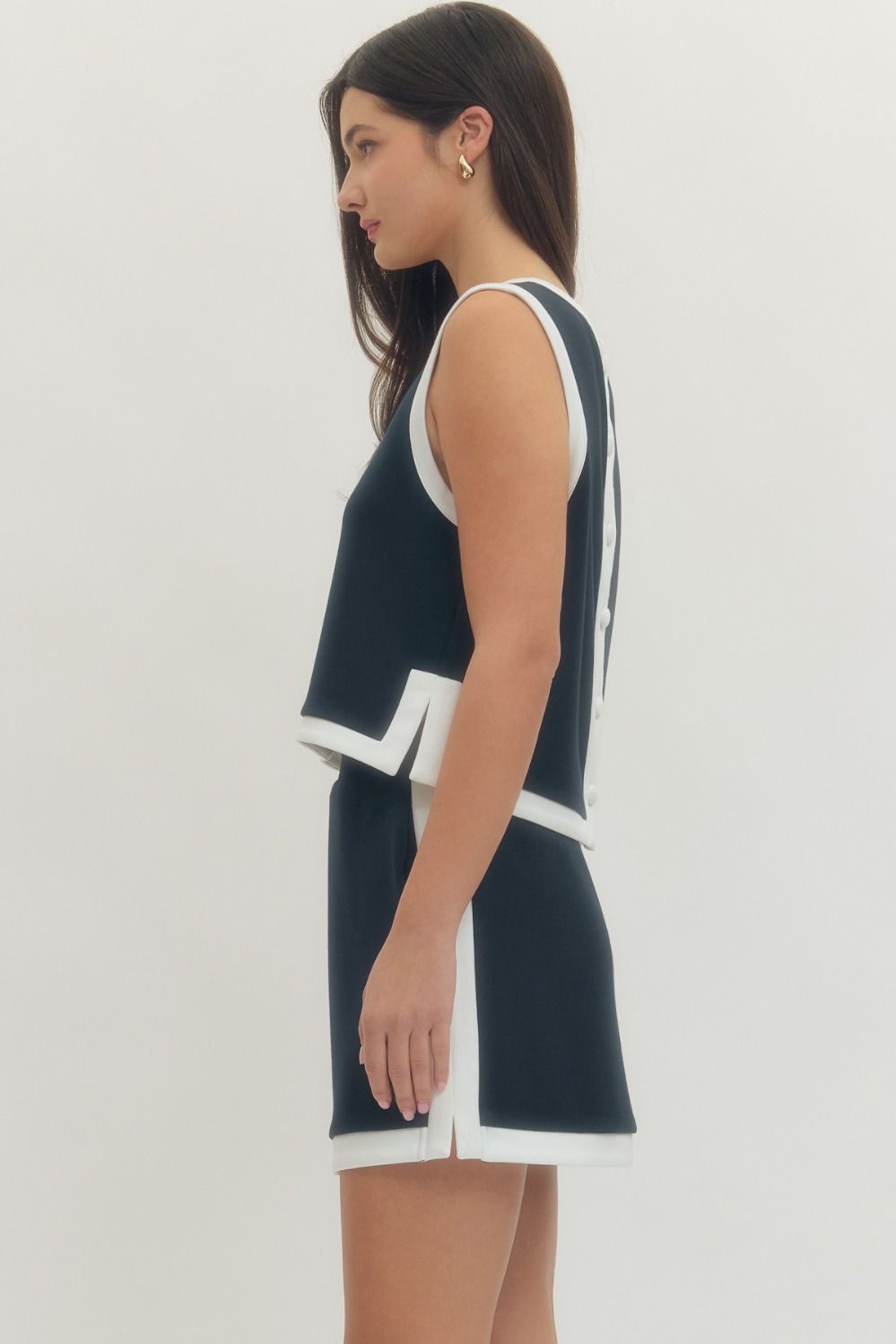 Navy Knit Set with Covered Button Closure