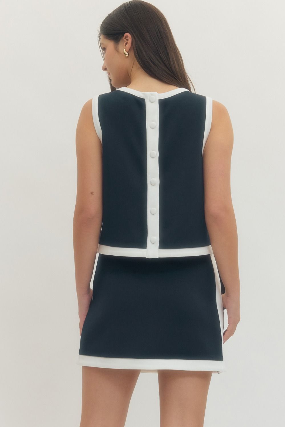 Navy Knit Set with Covered Button Closure