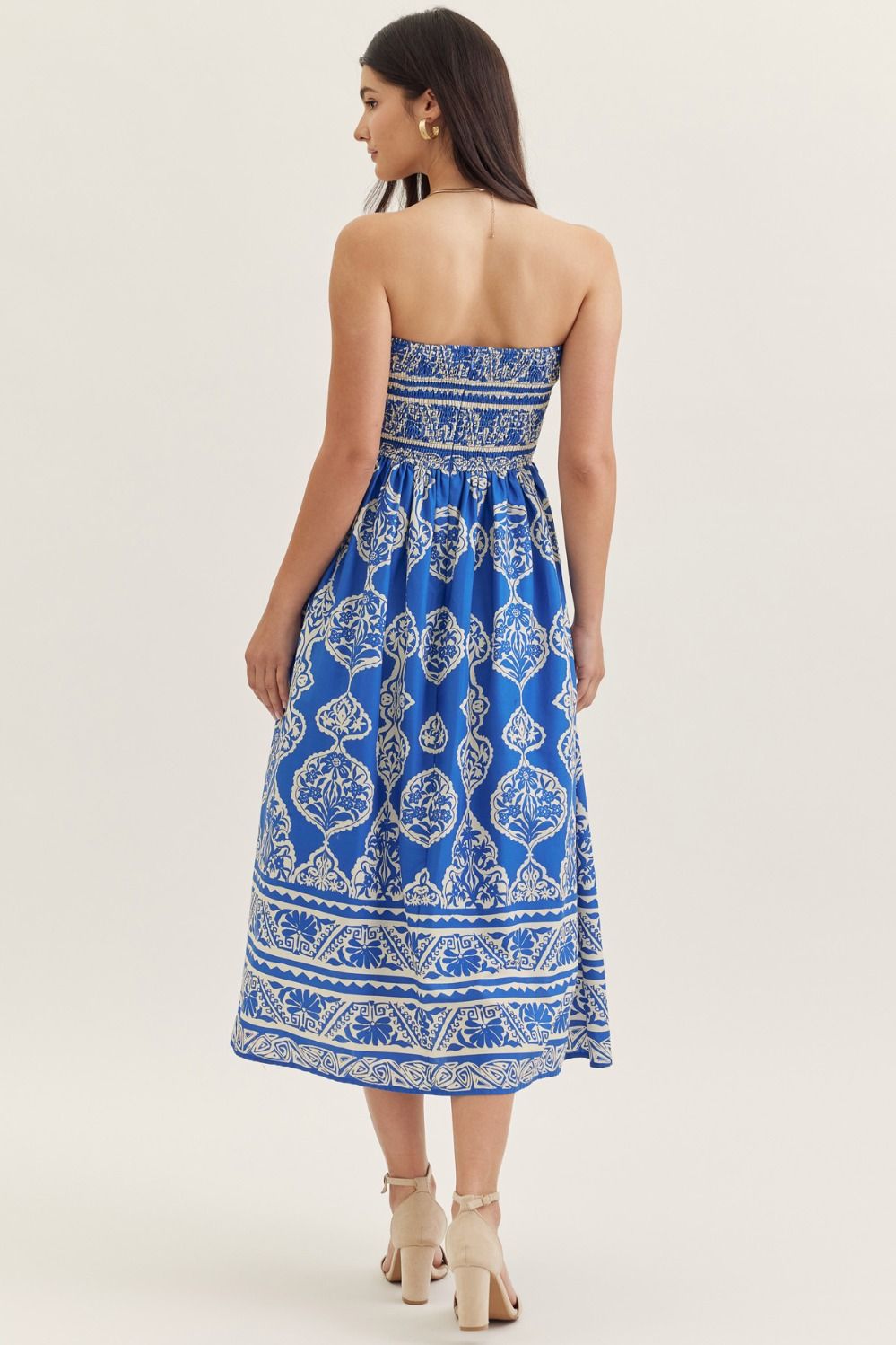 Royal Print Strapless Midi Dress