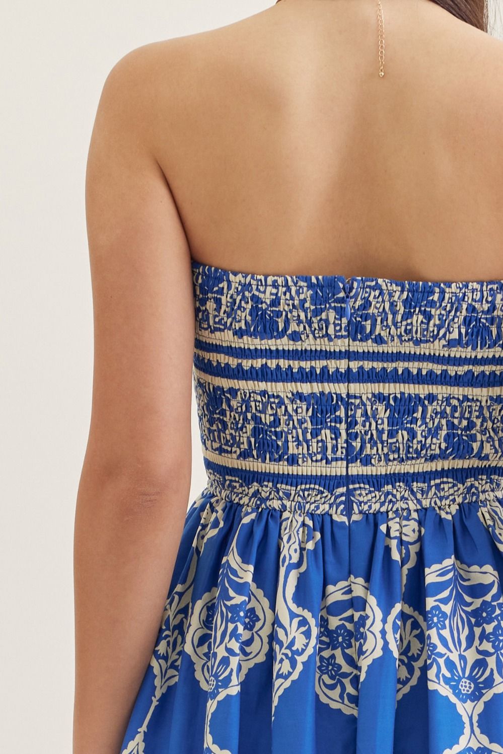 Royal Print Strapless Midi Dress