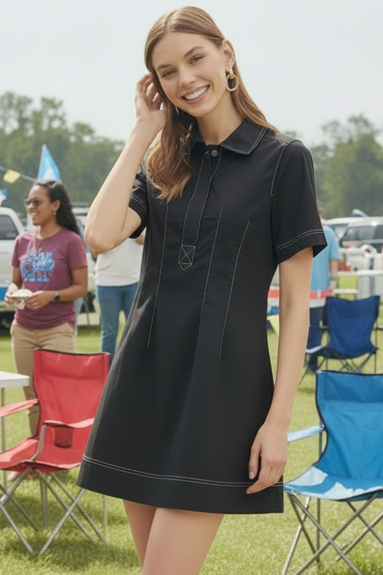 Contrast Stitch Detail Mini Dress
