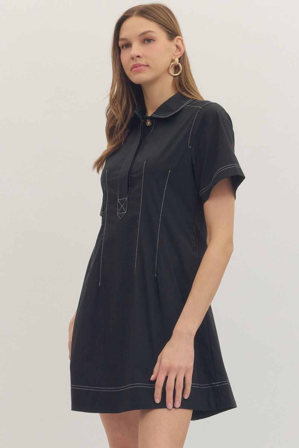 Contrast Stitch Detail Mini Dress