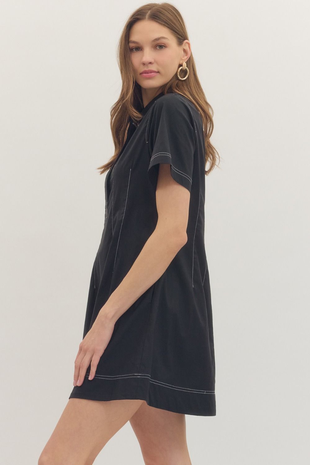 Contrast Stitch Detail Mini Dress