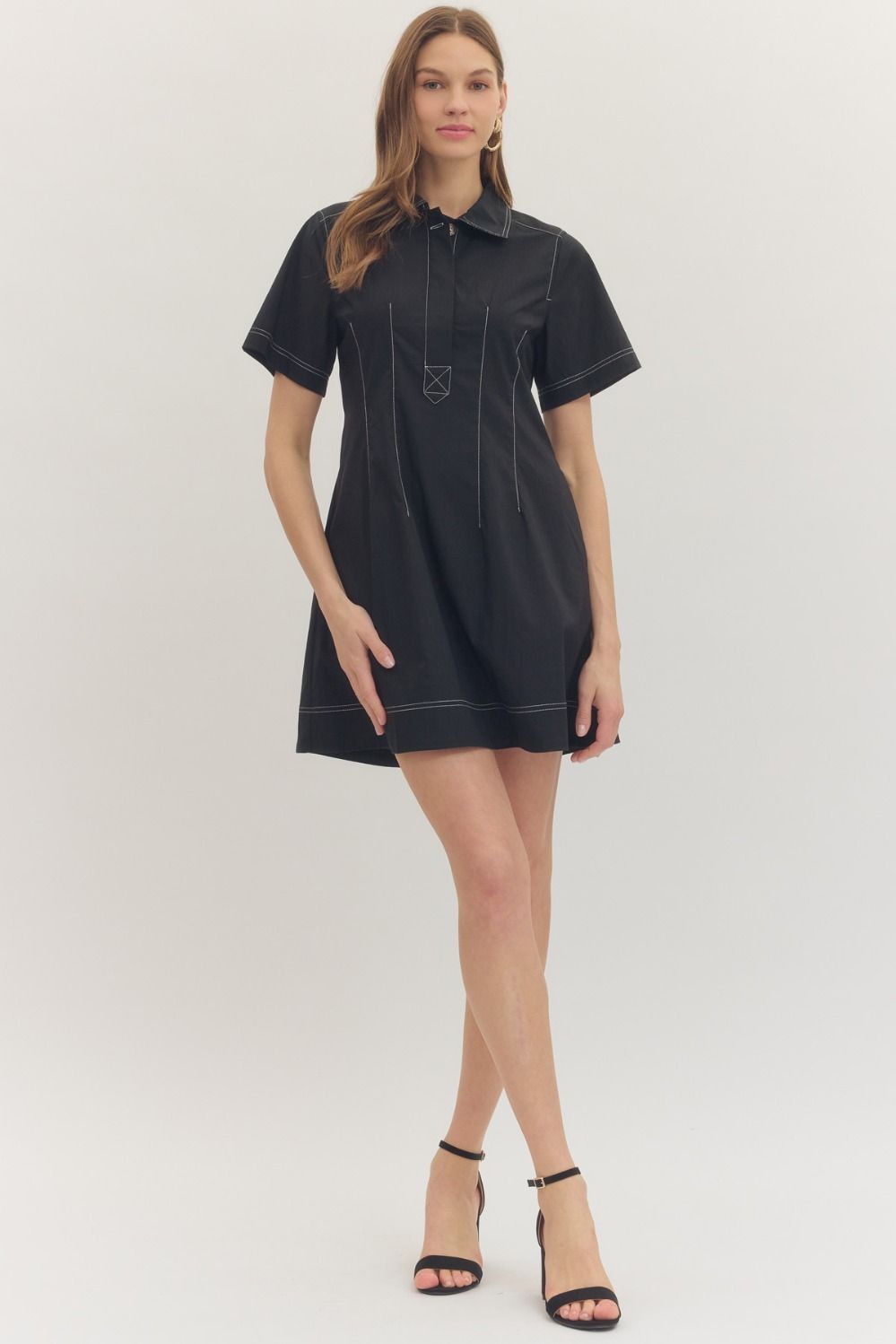 Contrast Stitch Detail Mini Dress