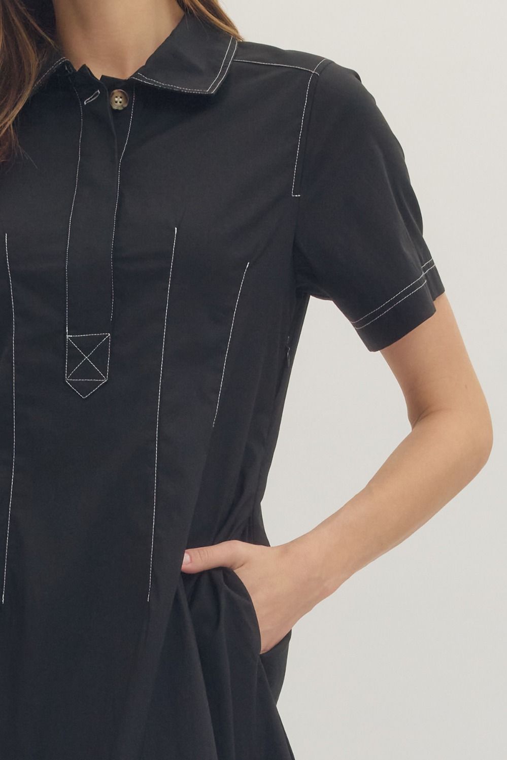 Contrast Stitch Detail Mini Dress
