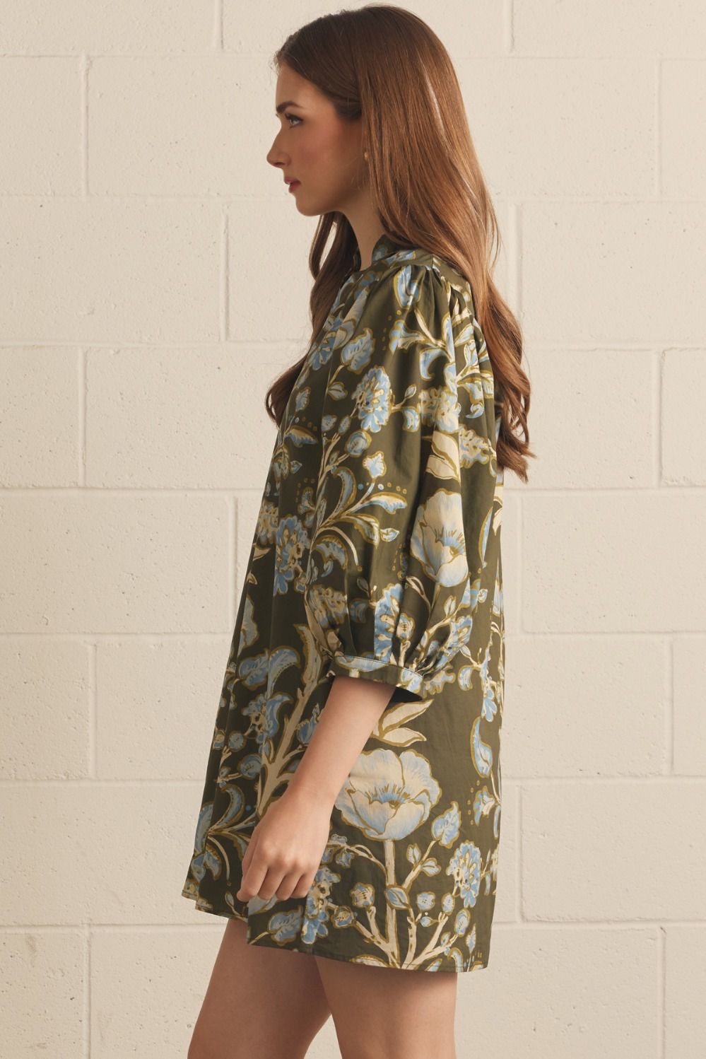 Olive Floral Print Mini Dress