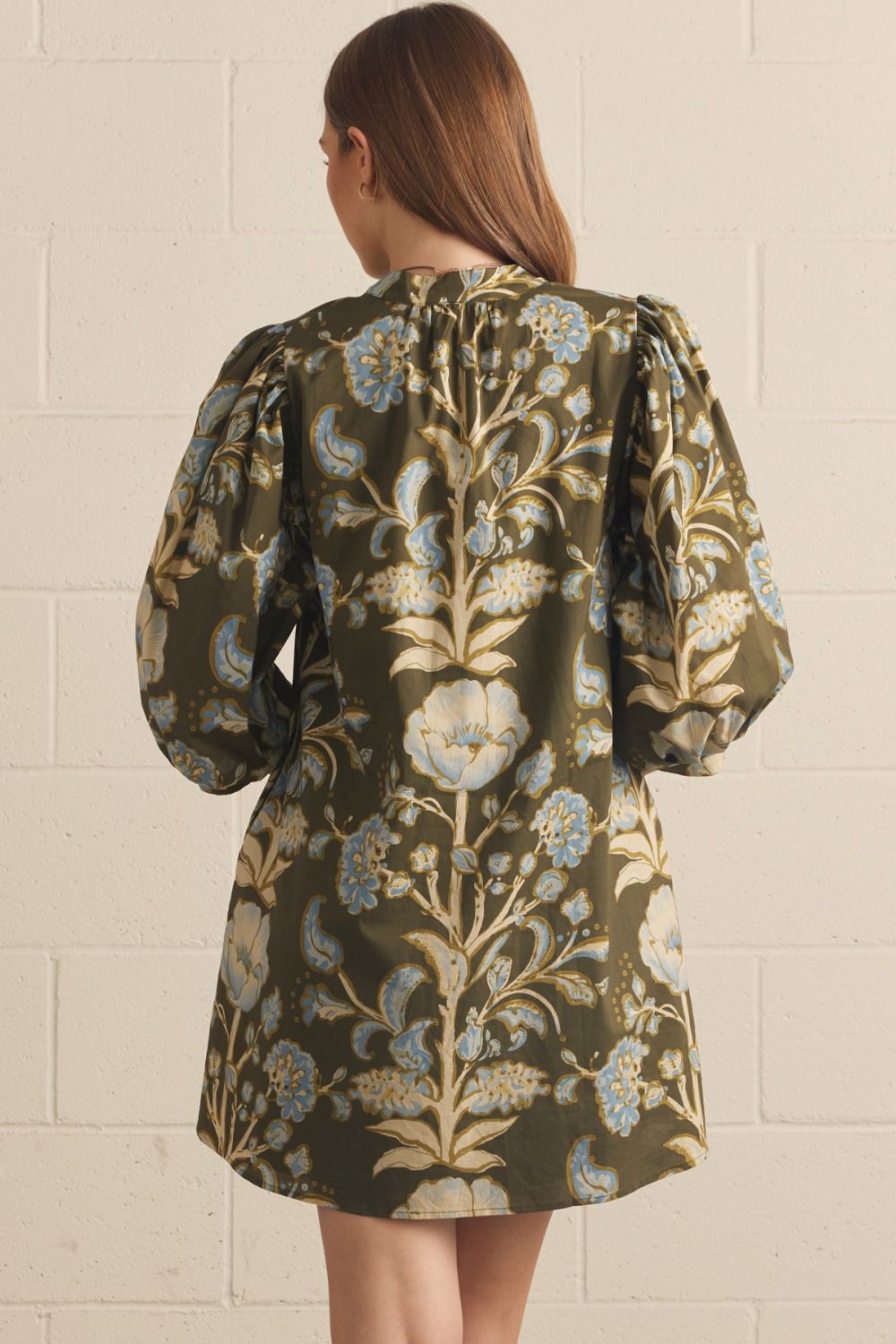 Olive Floral Print Mini Dress