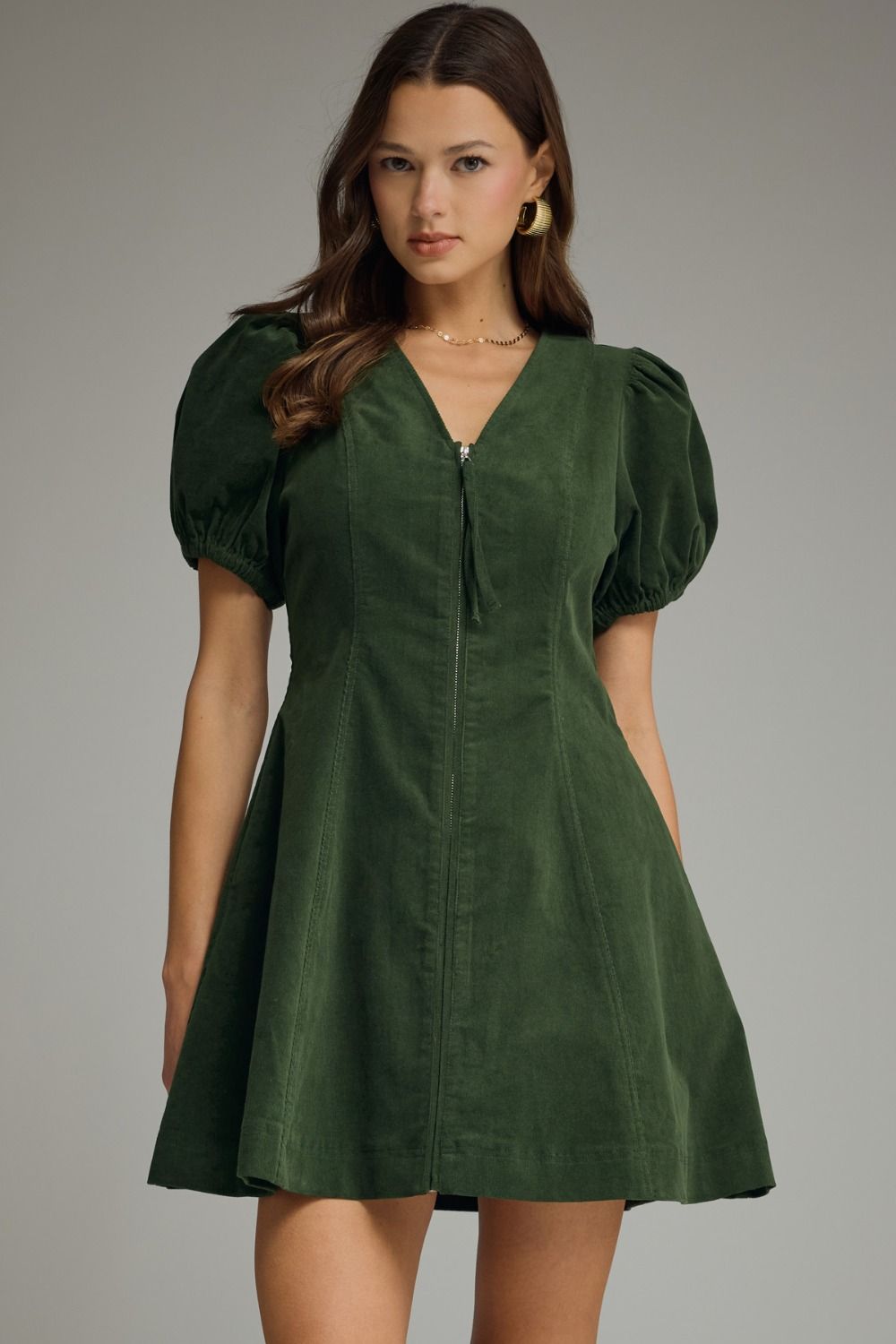 Corduroy Zip Up Mini Dress