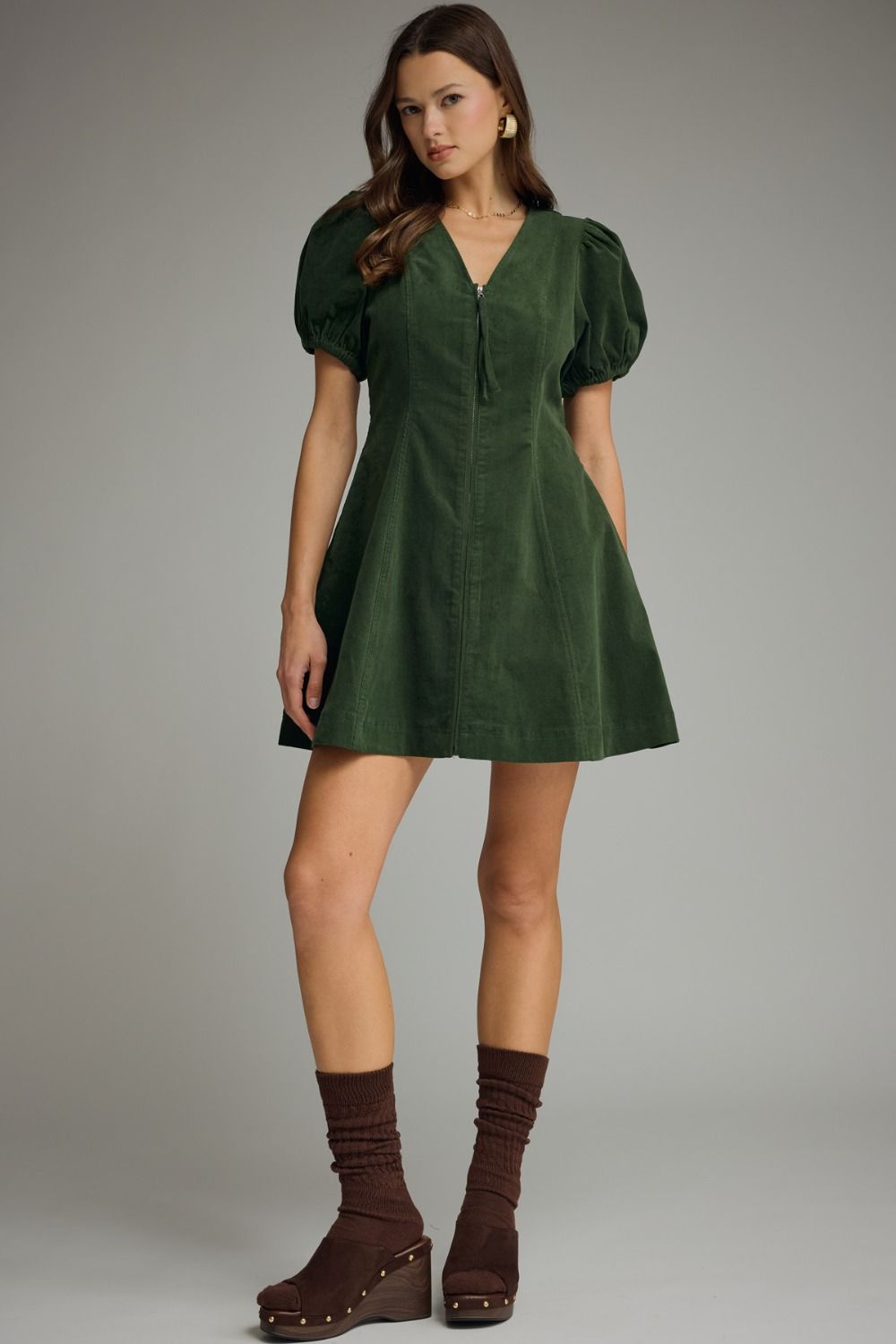 Corduroy Zip Up Mini Dress