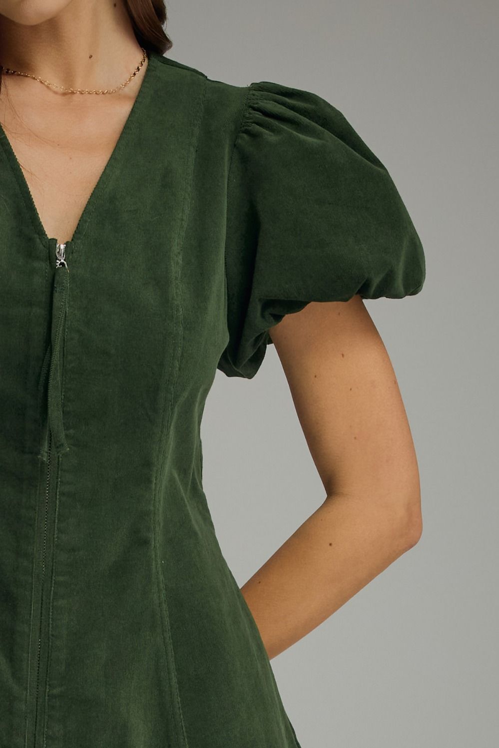 Corduroy Zip Up Mini Dress