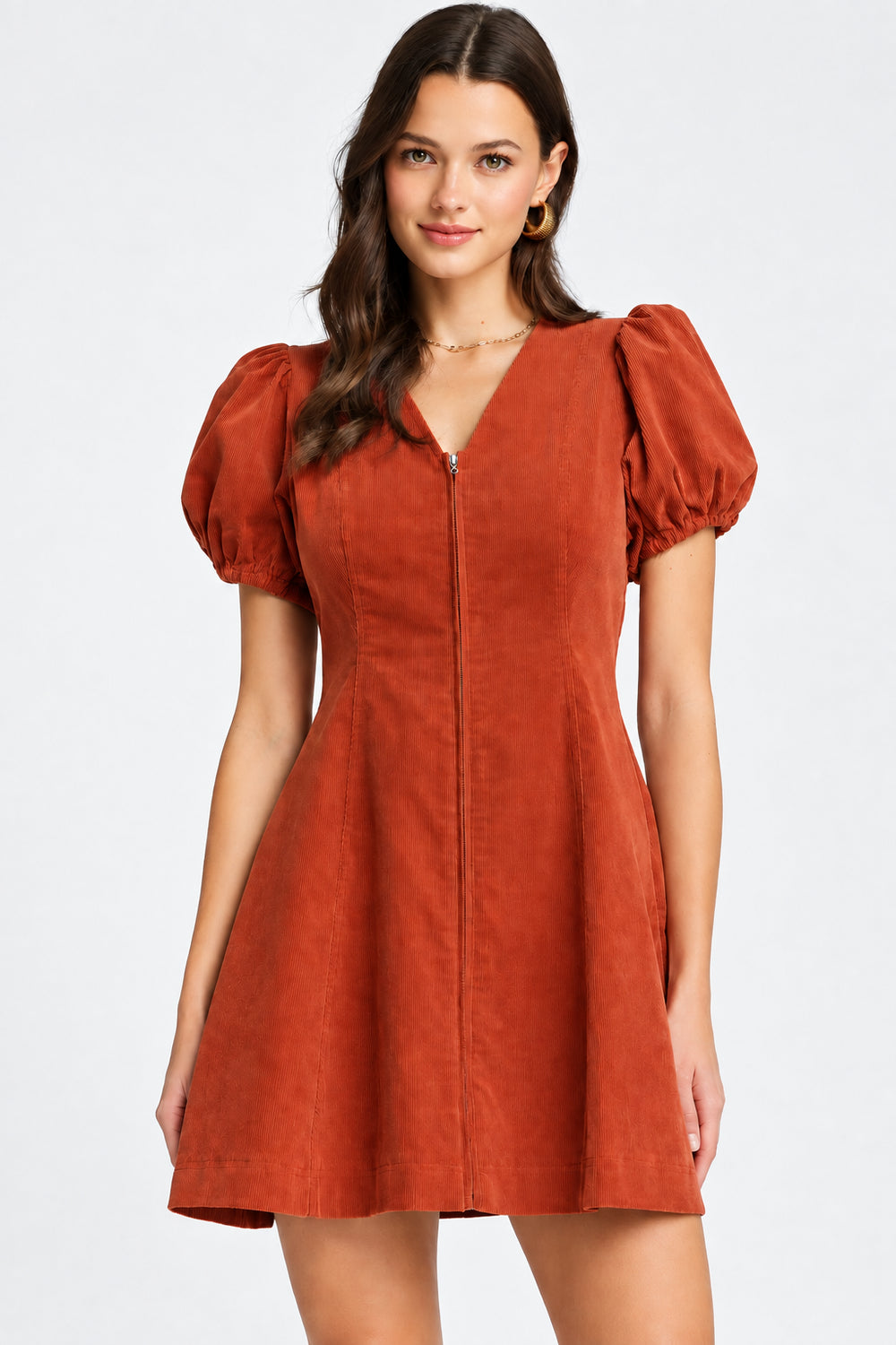 Corduroy Zip Up Mini Dress