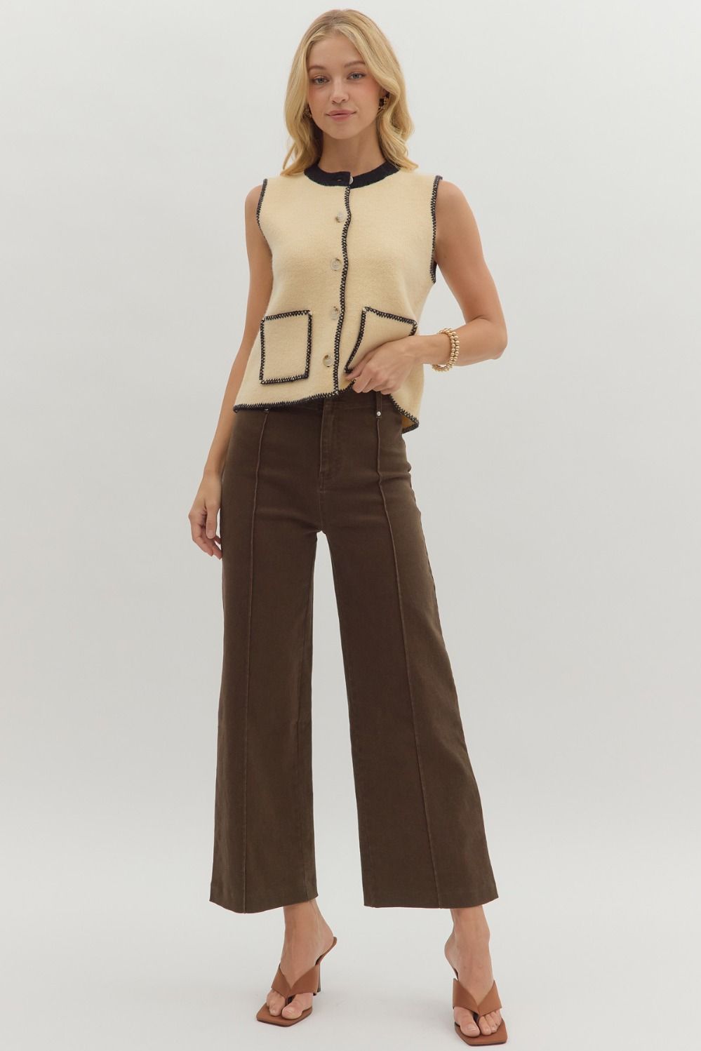 Pintucked Wide Leg Denim