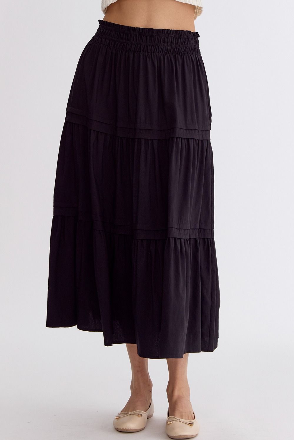 Black Tiered Midi Skirt