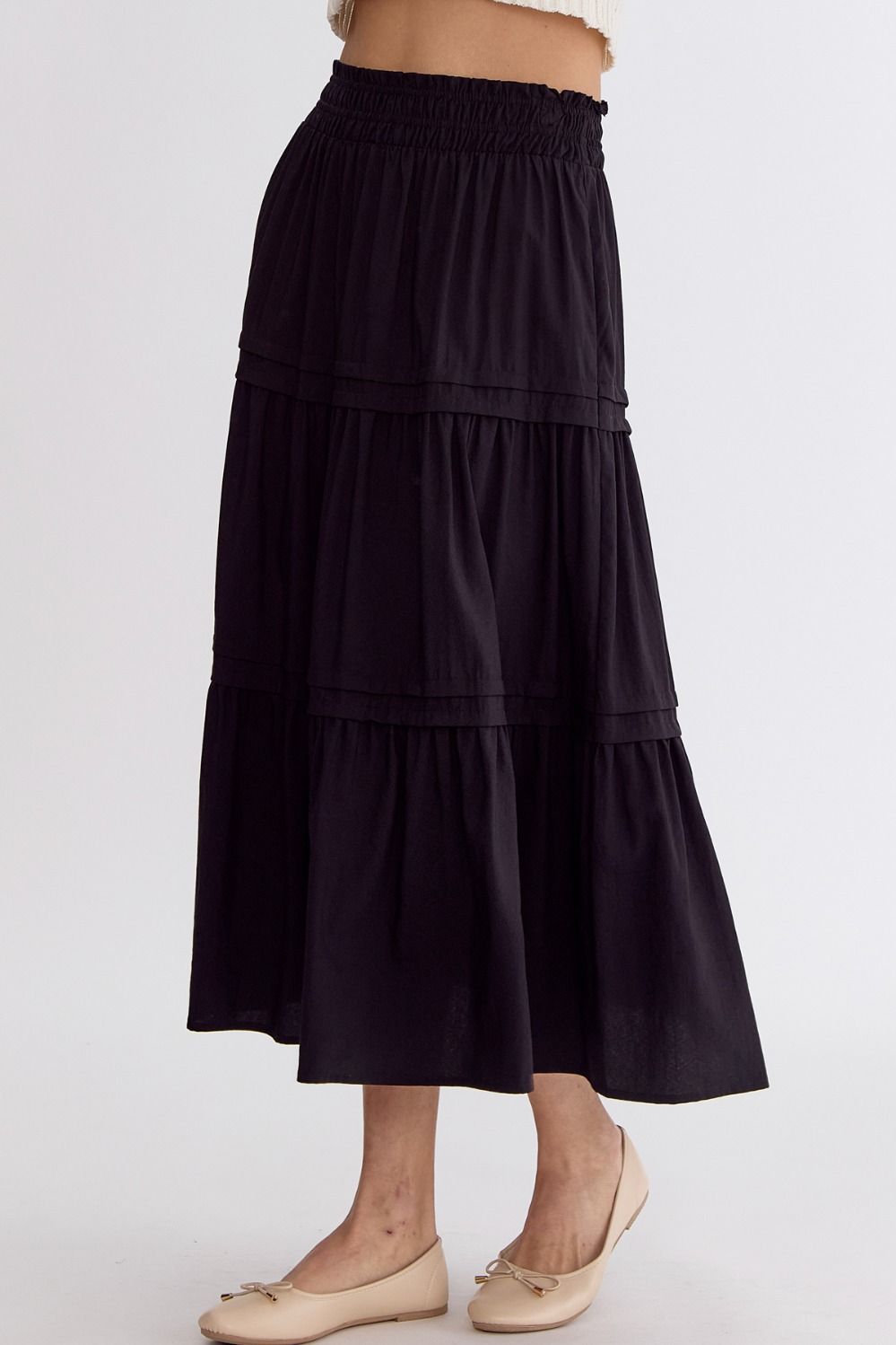 Black Tiered Midi Skirt