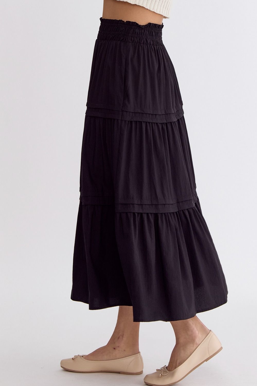 Black Tiered Midi Skirt