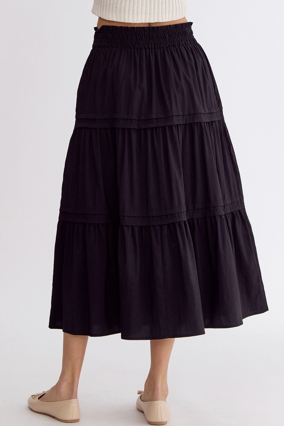 Black Tiered Midi Skirt