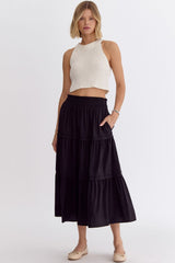 Black Tiered Midi Skirt