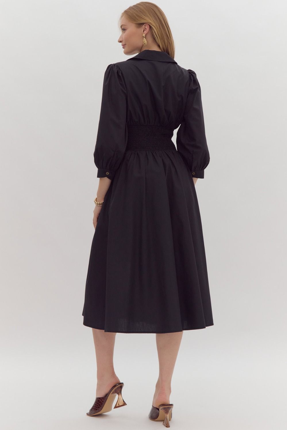 Smocked Waist Zipper Midi Dress Medium Smocked Waist Zipper Midi Dress Medium