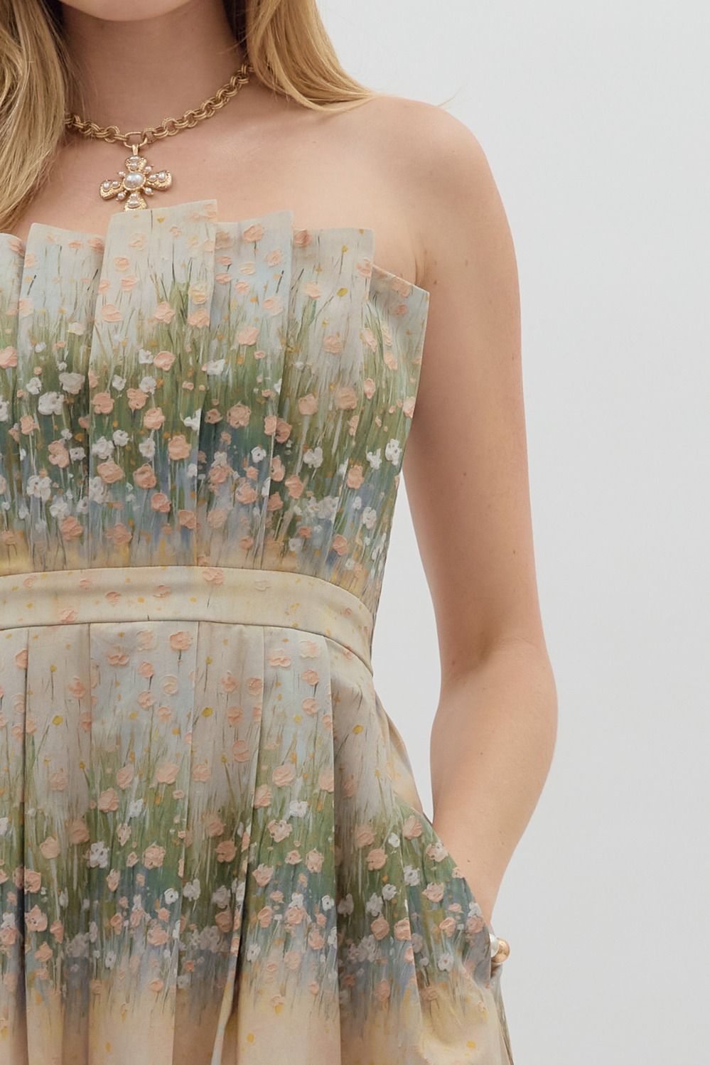 Floral Print Strapless Midi Dress
