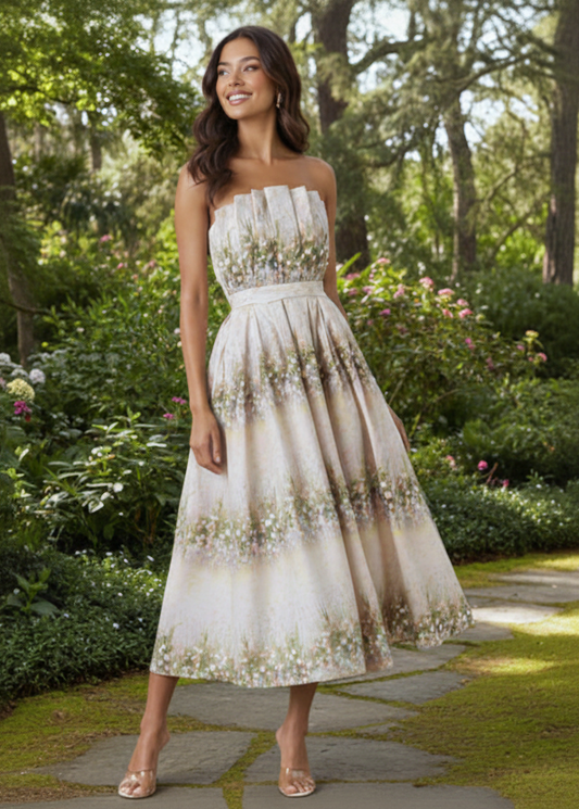 Floral Print Strapless Midi Dress