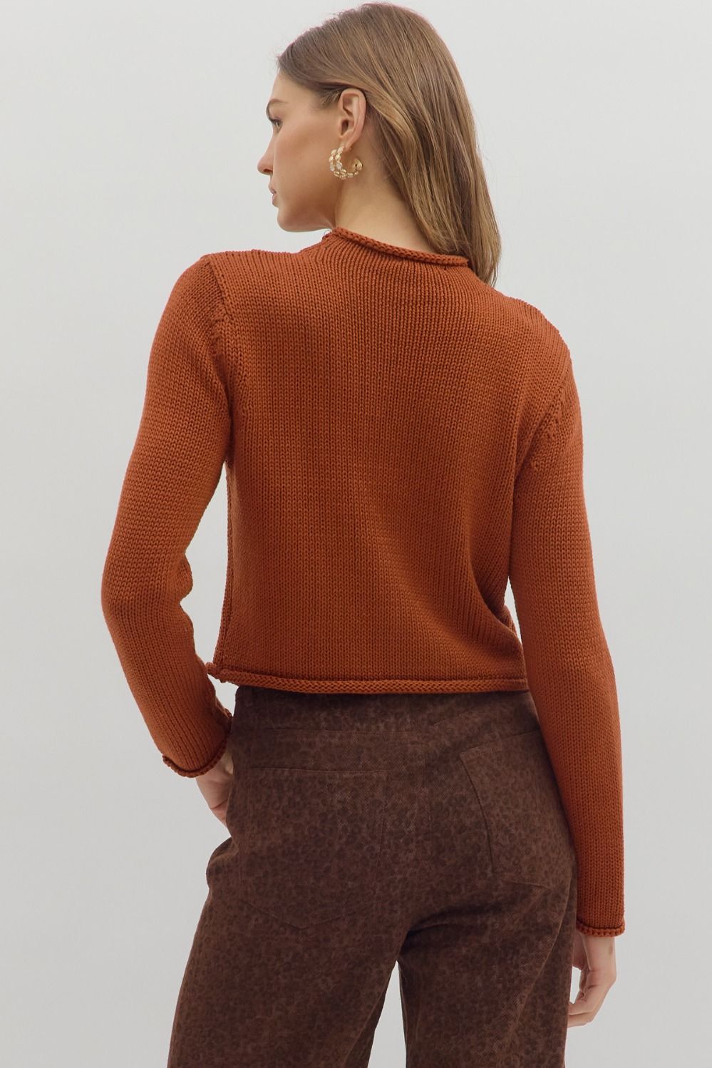 Rust Rolled Edge Round Neckline Sweater