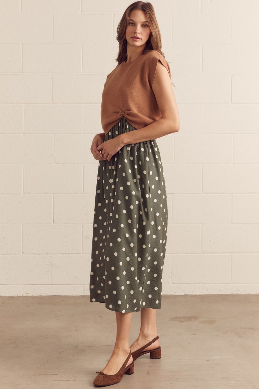 Polka Dot Midi Sweater Dress