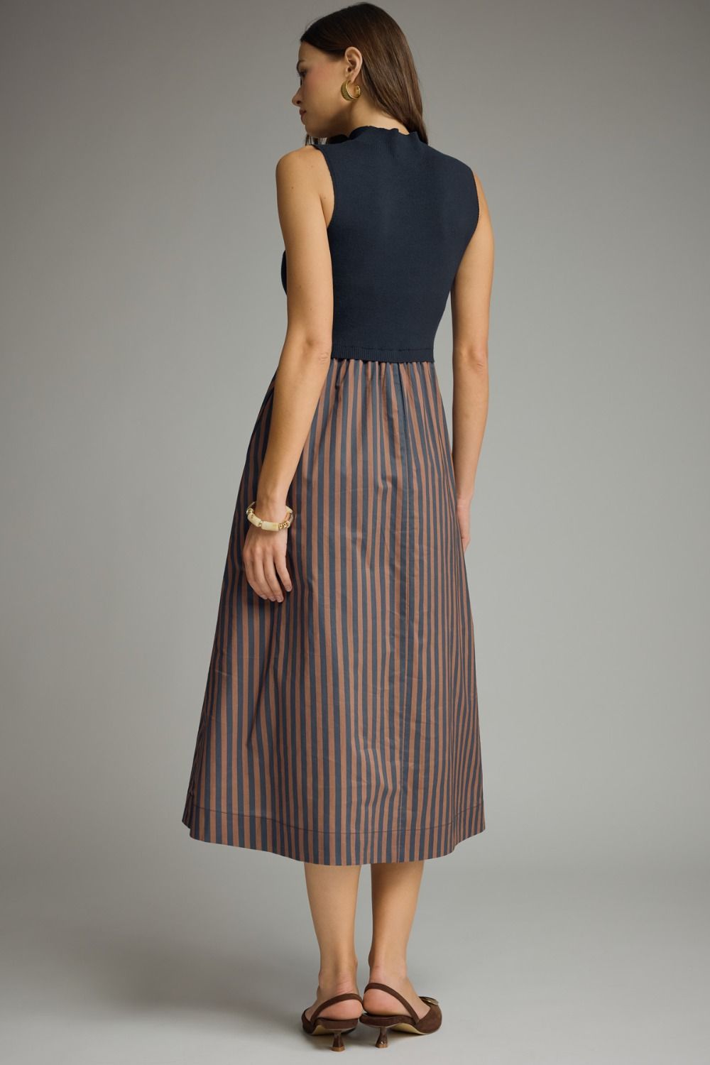 Mock Neck Stripe Bottom Midi Dress