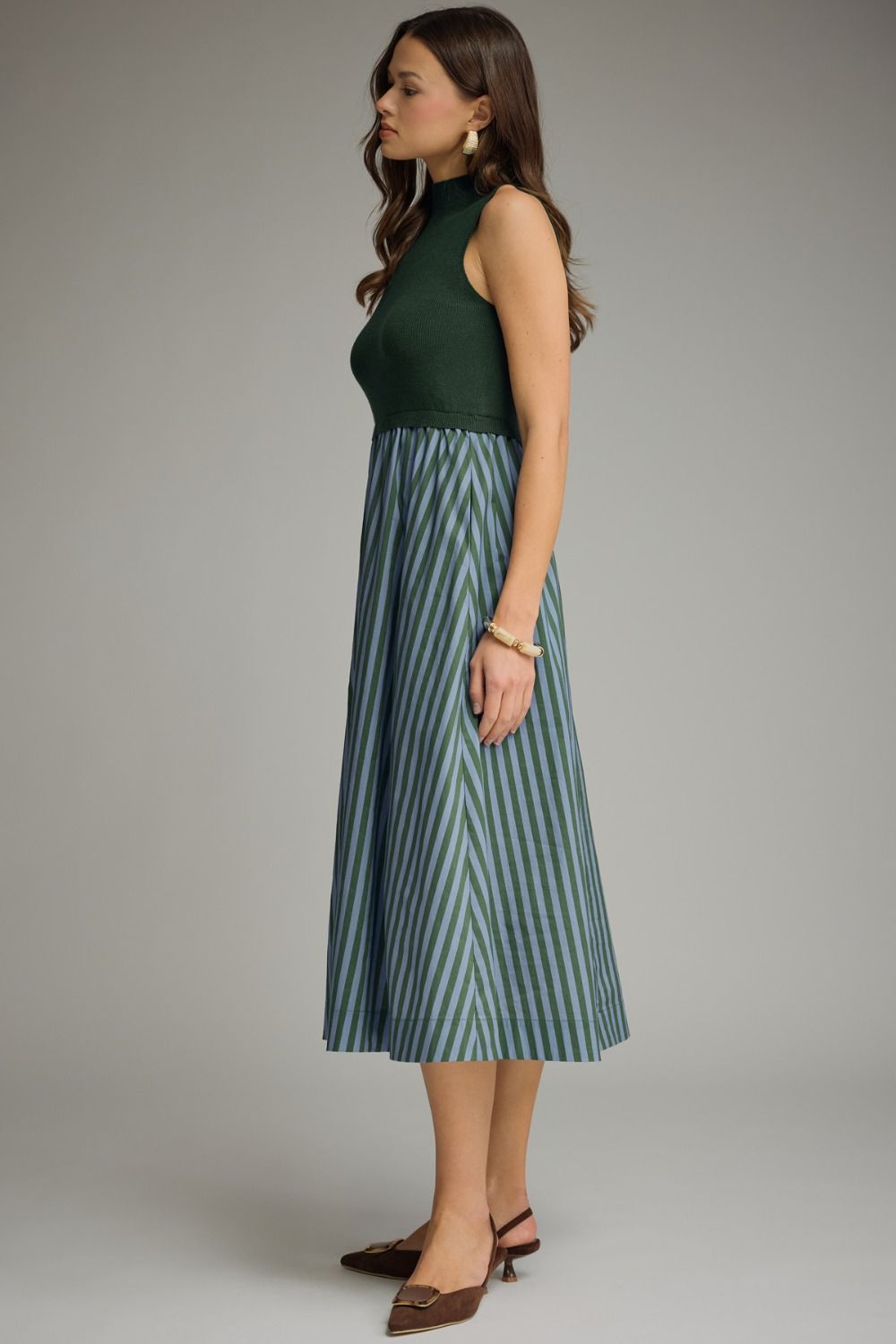 Mock Neck Stripe Bottom Midi Dress